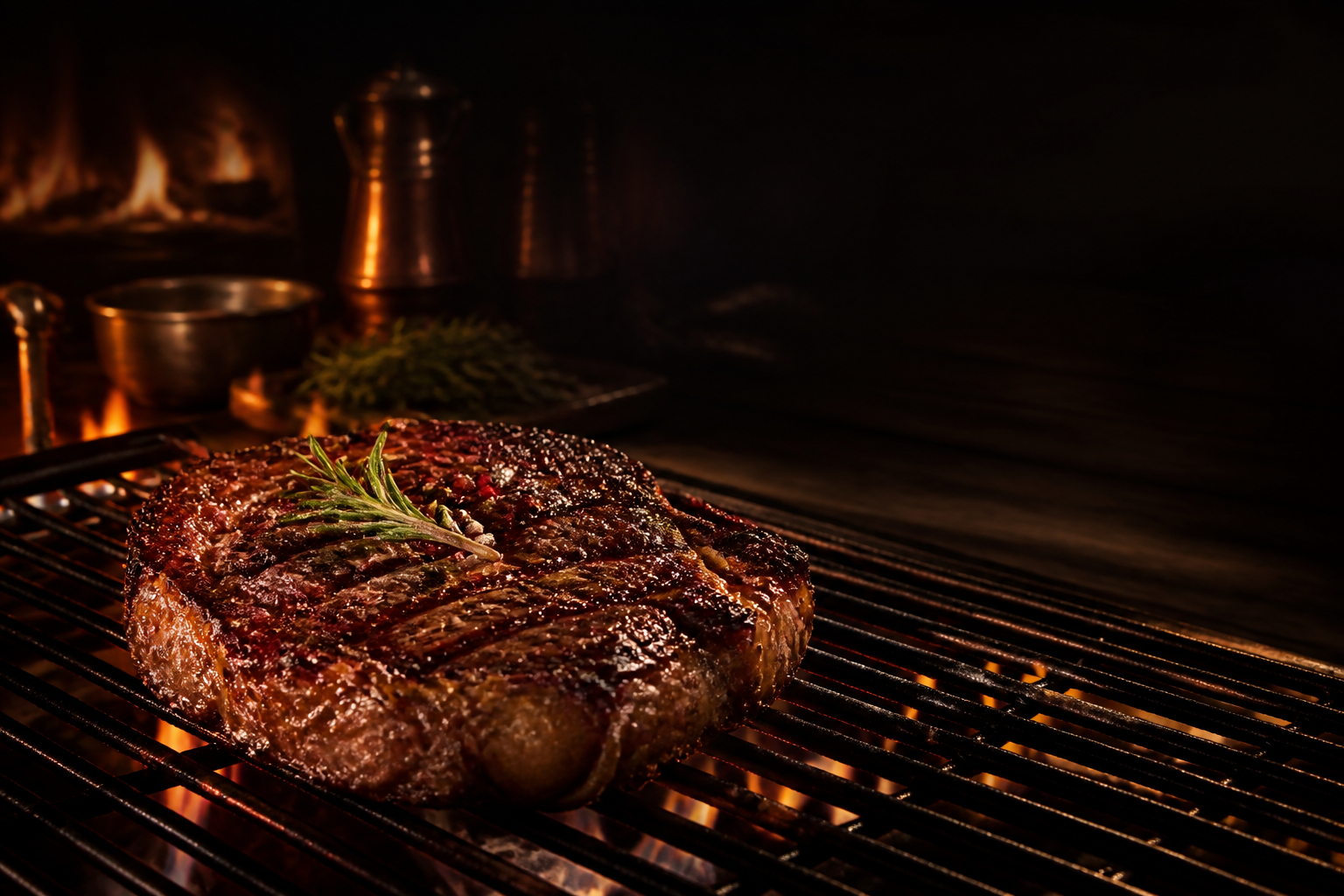 Gegrilltes Ribeye Steak im dunklen Steakhouse-Licht
